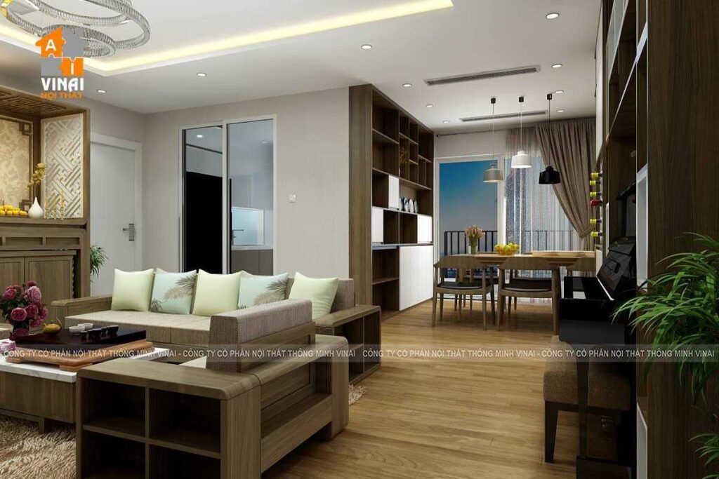 Nội thất phòng khách bếp chung cư Times Tower 35 Lê Văn Lương căn T2-1806-6