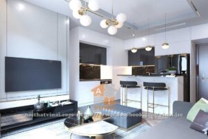 Nội thất phòng khách- bếp chung cư Vinhomes Green Bay căn G3-3135-1