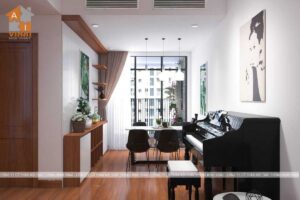 Nội thất phòng khách chung cư Discovery- Cầu Giấy- căn 4A-1