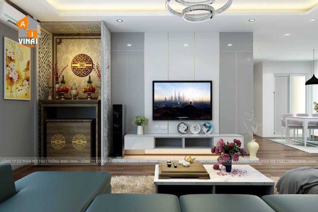 Nội thất phòng khách chung cư An Bình tòa A5 căn A02-3