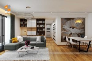 Nội thất phòng khách chung cư An Bình tòa B1 căn 06-1