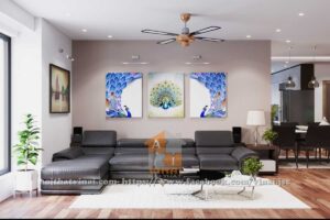 Nội thất phòng khách chung cư Ecohome Đông Ngạc căn IA20-1