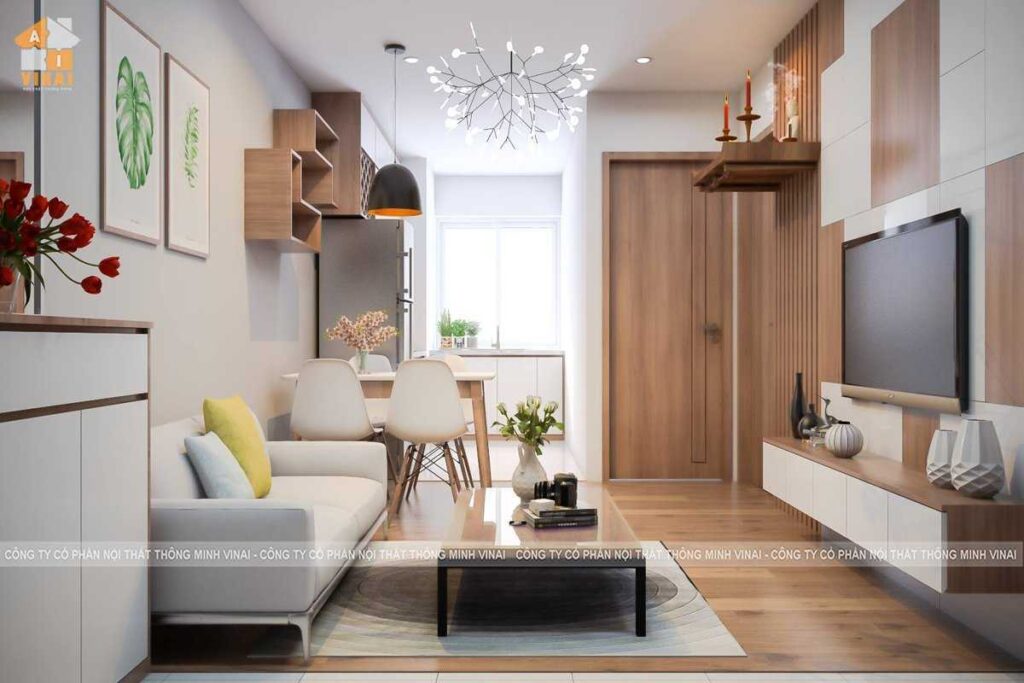 Nội thất phòng khách chung cư HD Mon City căn D1