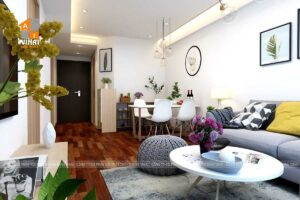 Nội thất phòng khách chung cư HD Mon City căn 01A-1