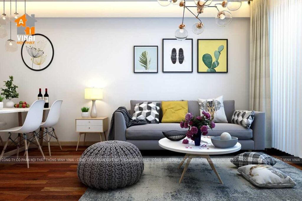 Nội thất phòng khách chung cư HD Mon City căn 01A-3