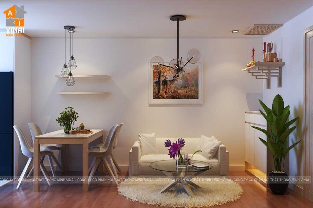 Nội thất phòng khách chung cư HD Mon City Mỹ Đình căn A2802-1