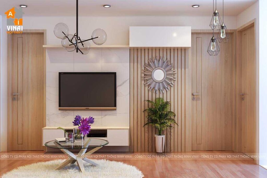 Nội thất phòng khách chung cư HD Mon City Mỹ Đình căn A2802-2