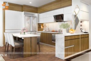 Nội thất phòng bếp chung cư Imperia Garden căn góc 2 ngủ