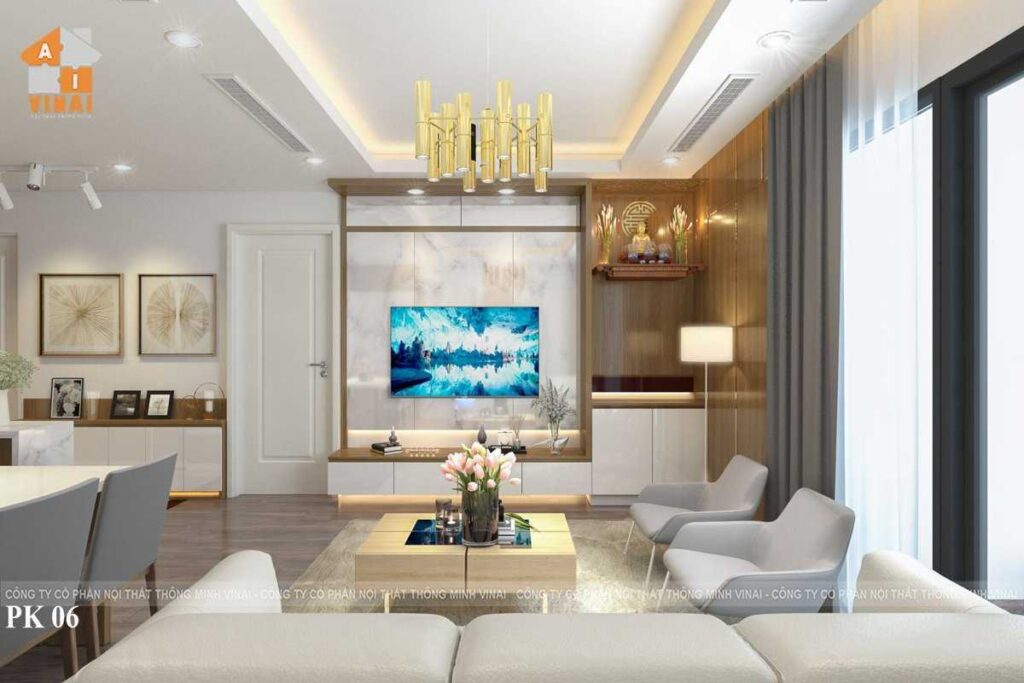 Nội thất phòng khách chung cư Imperia Garden căn góc 2 ngủ