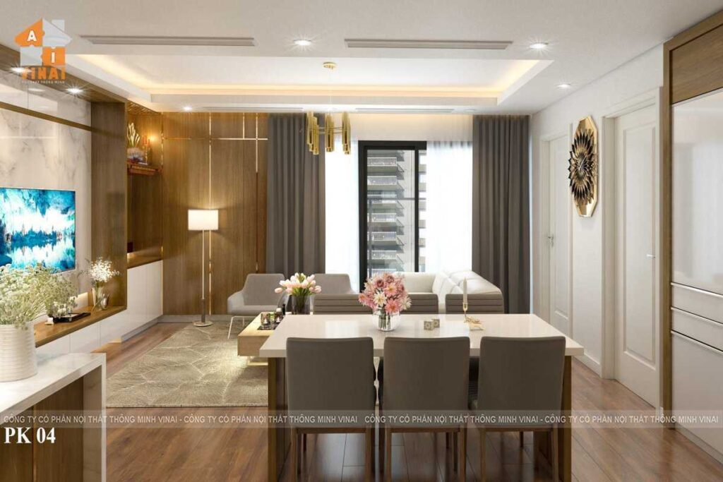 Nội thất phòng khách chung cư Imperia Garden căn góc 2 ngủ