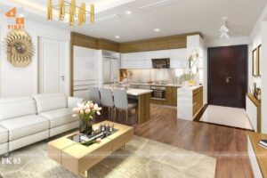 Nội thất phòng khách chung cư Imperia Garden căn góc 2 ngủ