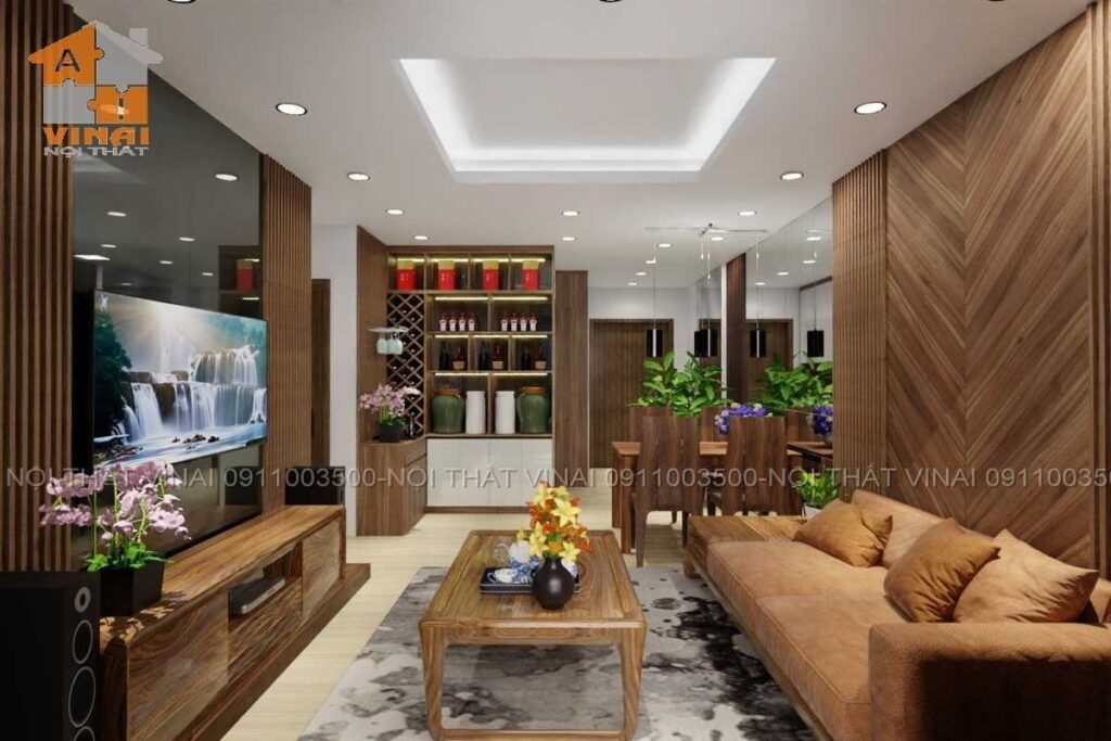Nội thất phòng khách chung cư VCI căn 2n-2vs-1