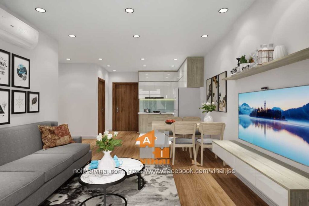 Nội thất phòng khách chung cư Vinhomes Smart City căn I4-2218-1