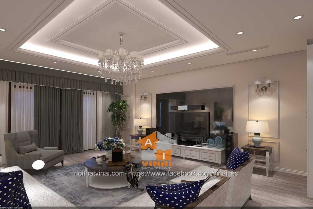 Nội thất tân cổ điển phòng khách shophouse Vĩnh Yên Center City-3