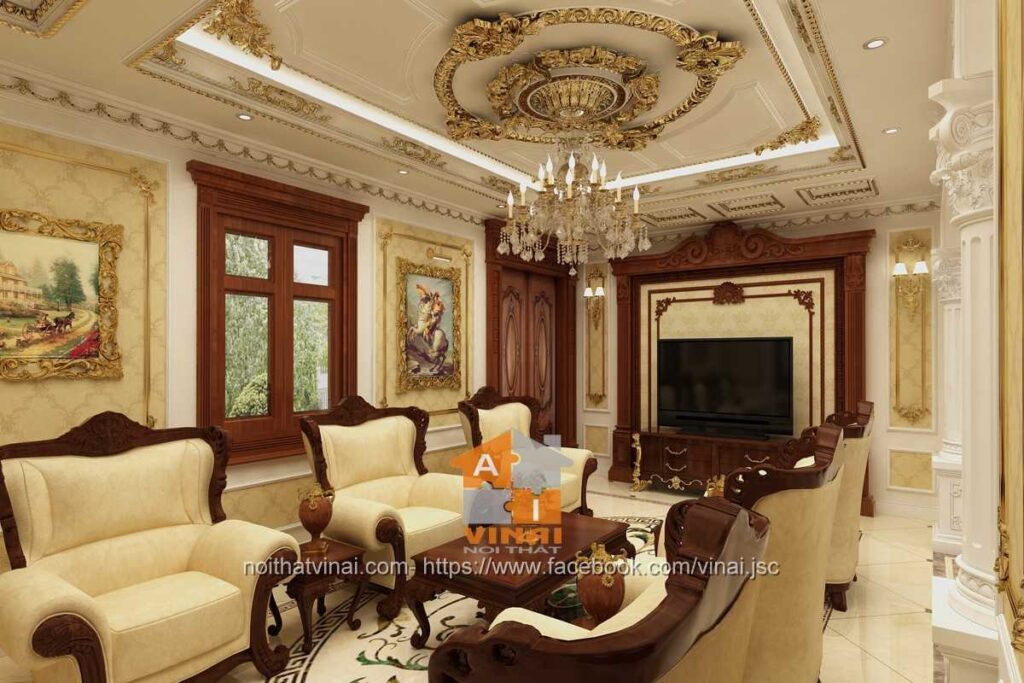 Nội thất tân cổ điển phòng khách biệt thự Nam Đầm Vạc Vĩnh Yên-3