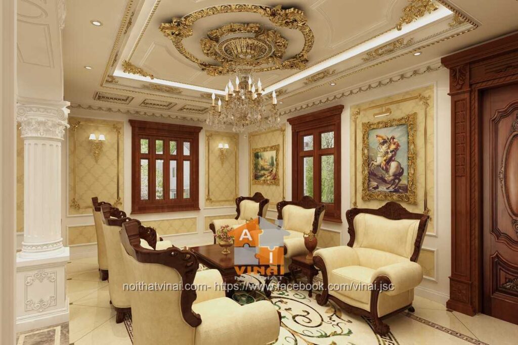 Nội thất tân cổ điển phòng khách biệt thự Nam Đầm Vạc Vĩnh Yên-4