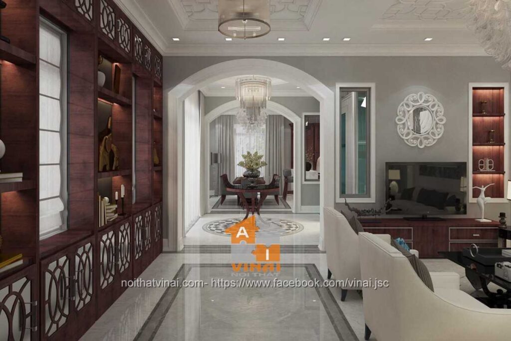 Nội thất phòng khách tân cổ điển biệt thự Times Garden-1