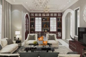 Nội thất phòng khách tân cổ điển biệt thự Times Garden-2