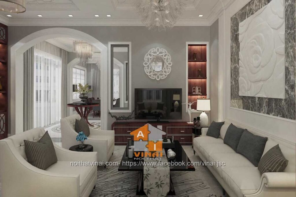 Nội thất phòng khách tân cổ điển biệt thự Times Garden-3