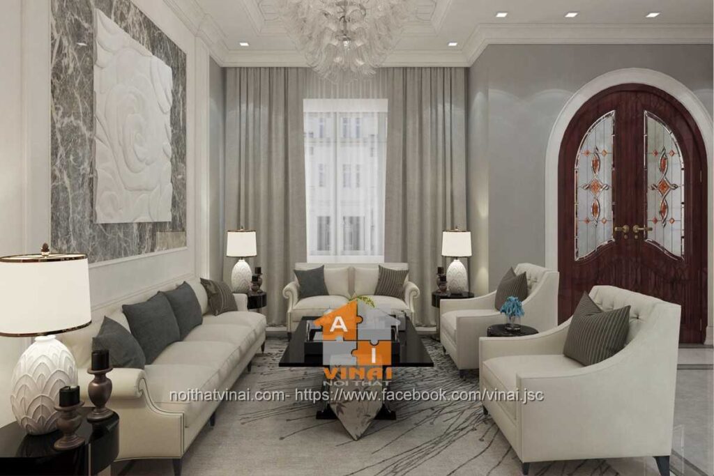 Nội thất phòng khách tân cổ điển biệt thự Times Garden-4