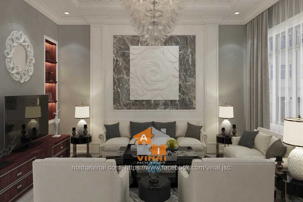 Nội thất phòng khách tân cổ điển biệt thự Times Garden-5