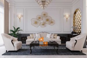 Nội thất phòng khách tân cổ điển nhà phố 6x10m-2