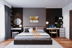 Nội thất phòng ngủ chung cư Ecohome Đông Ngạc căn IA20-1