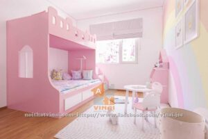 Nội thất phòng ngủ bé gái giường tầng chung cư Gamuda căn 3 ngủ-3