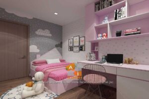 Nội thất phòng ngủ bé gái chung cư Sky Central 176 Định Công căn 3 ngủ-2