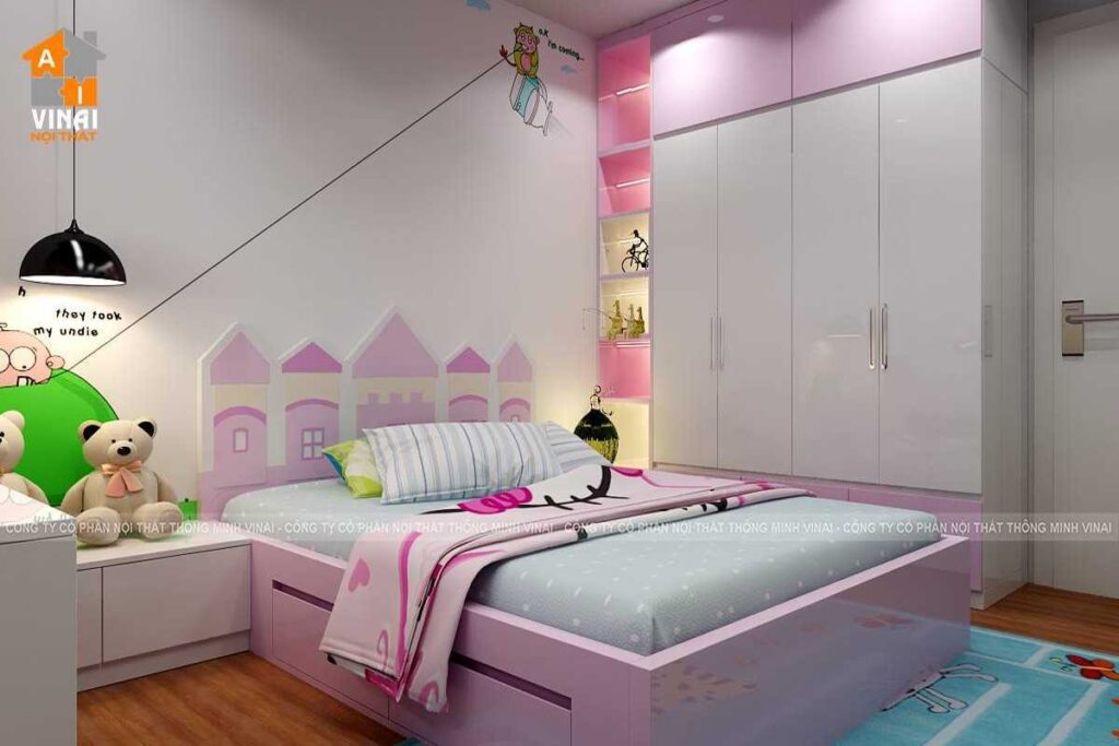 Nội thất phòng ngủ bé gái chung cư Times Tower 35 Lê Văn Lương căn T2-1806-1