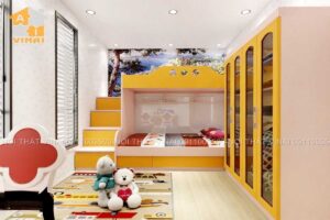 Nội thất phòng ngủ bé gái chung cư VCI căn 2n-2vs-1