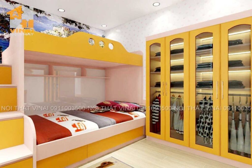 Nội thất phòng ngủ bé gái chung cư VCI căn 2n-2vs-2