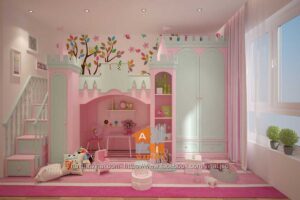 Nội thất phòng ngủ bé gái giường lâu đài nguy nga lộng lẫy-1