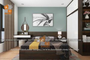 Nội thất phòng ngủ chung cu The Sun Mễ Trì căn 1404-1