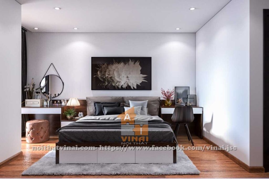 Nội thất phòng ngủ chung cư The Sun Mễ Trì căn 1702-1