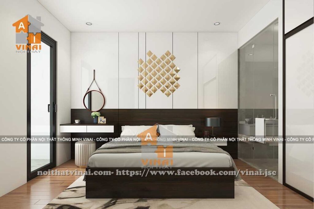 Nội thất phòng ngủ master chung cu The Sun Mễ Trì căn 1404-1