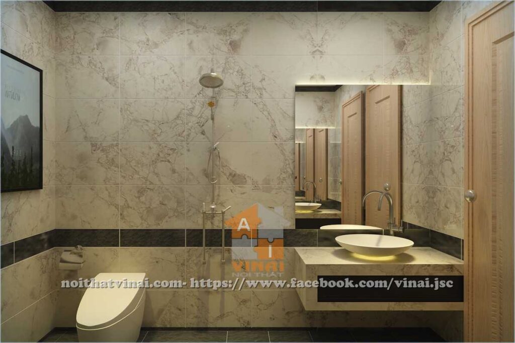 Nội thất phòng tắm chung cư VP5 Linh Đàm căn góc 2 ngủ