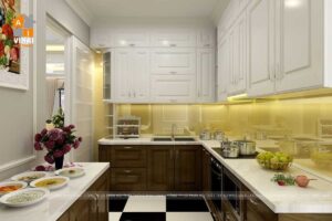 Nội thất tân cổ điển phòng bếp chung cư Madarin 2-1