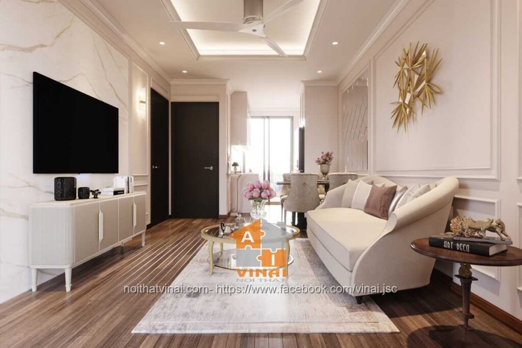 Nội thất tân cổ điển phòng khách chung cư VCI căn A1812-3