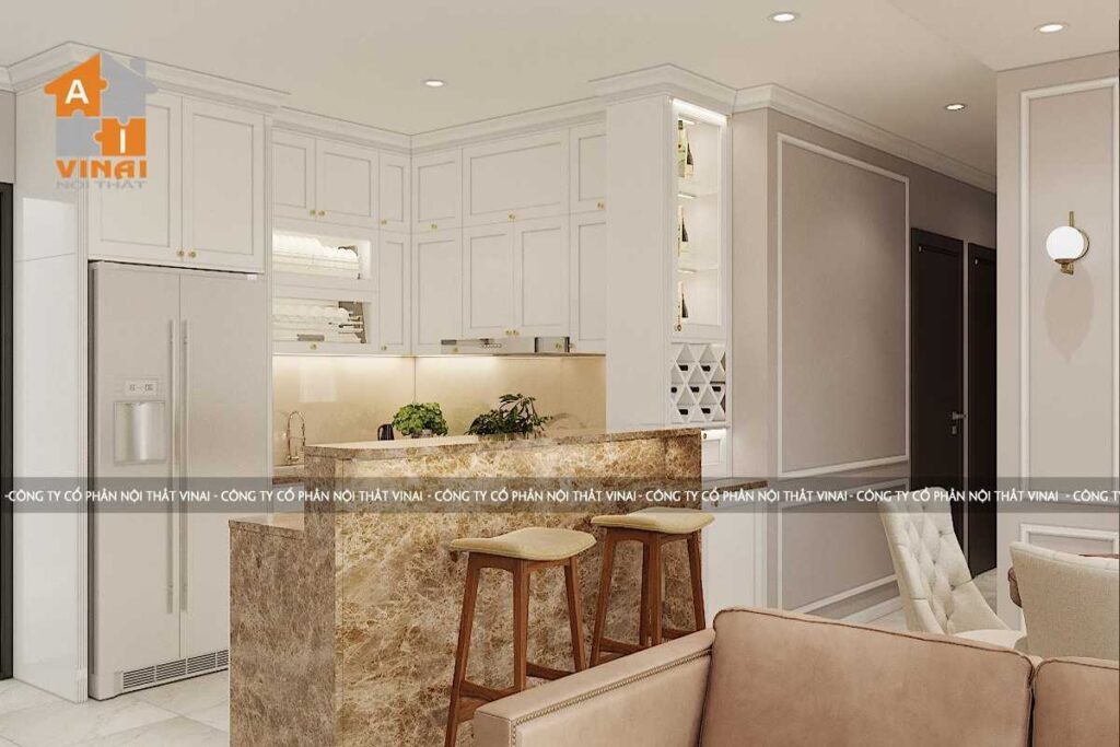 Nội thất tân cổ điển phòng bếp chung cư D'capital căn C603-1