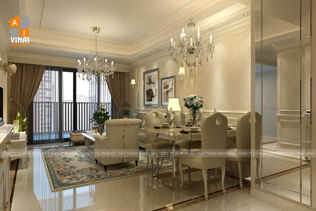 Nội thất tân cổ điển phòng khách bếp chung cư Việt Đức- Complex-39 Lê Văn Lương-3