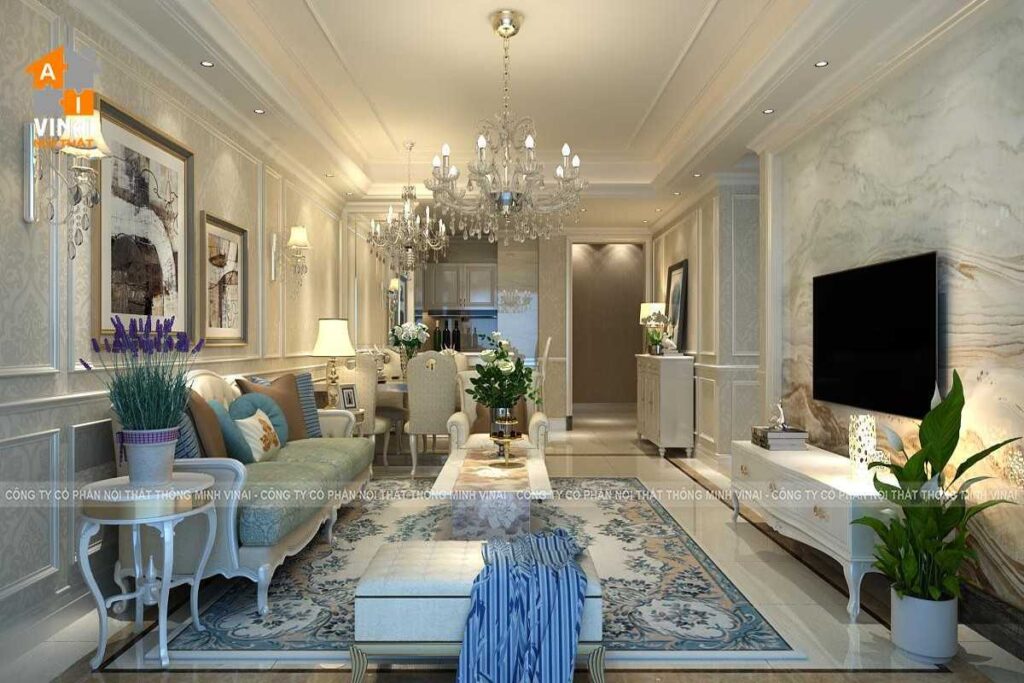 Nội thất tân cổ điển phòng khách bếp chung cư Việt Đức- Complex-39 Lê Văn Lương-4