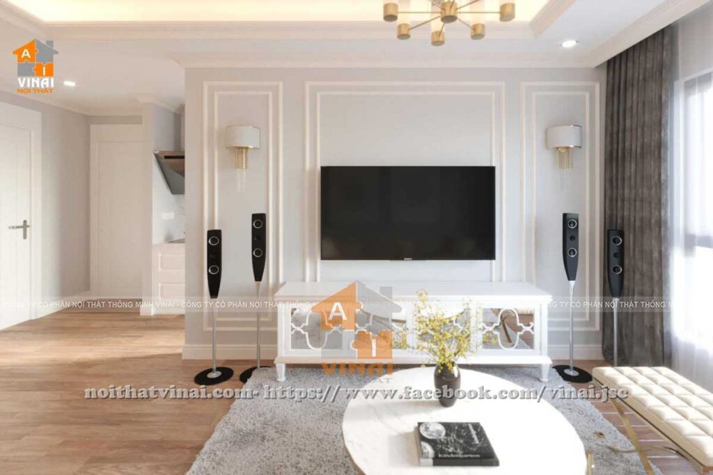 Nội thất tân cổ điển phòng khách chung cư CT8- Đình Thôn căn E2-22.9-2