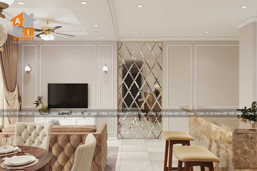 Nội thất tân cổ điển phòng khách chung cư D'capital căn C603-1