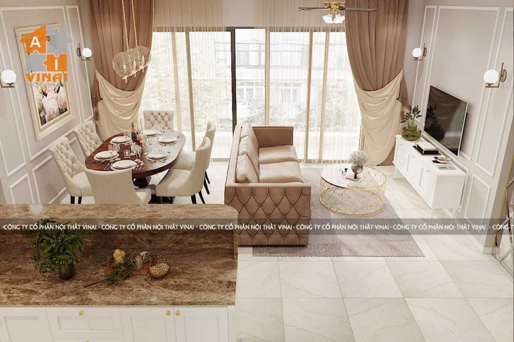 Nội thất tân cổ điển phòng khách chung cư D'capital căn C603-2