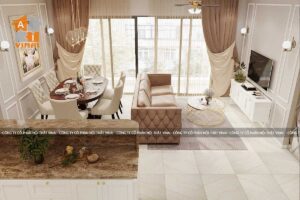 Nội thất tân cổ điển phòng khách chung cư D'capital căn C603-2