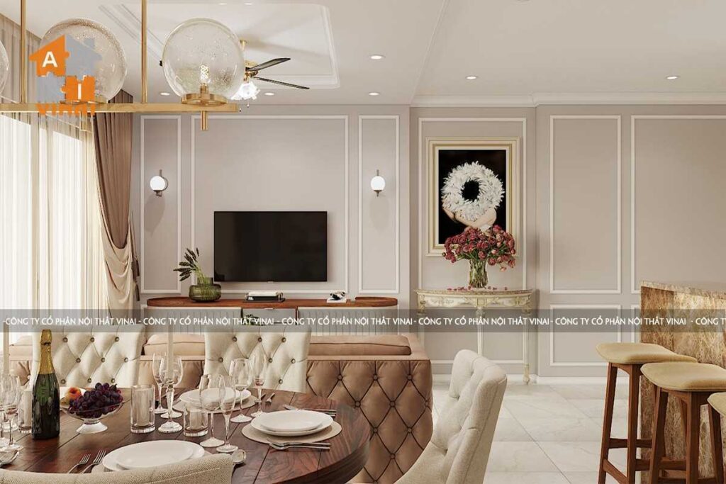 Nội thất tân cổ điển phòng khách chung cư D'capital căn C603-3