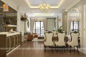 Nội thất tân cổ điển phòng khách chung cư Madarin 2-1