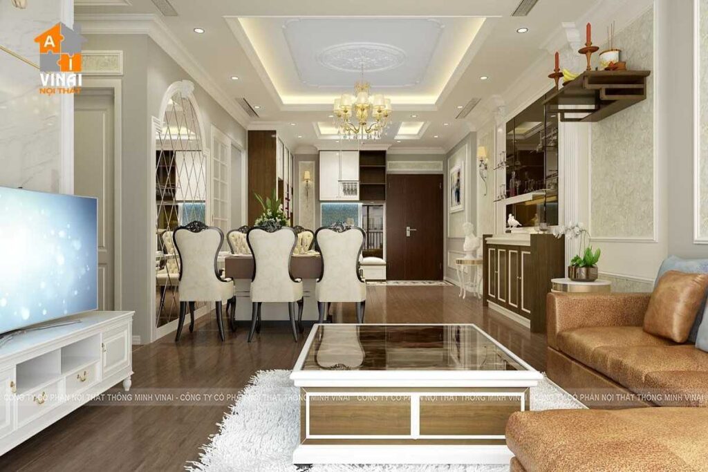 Nội thất tân cổ điển phòng khách chung cư Madarin 2-3