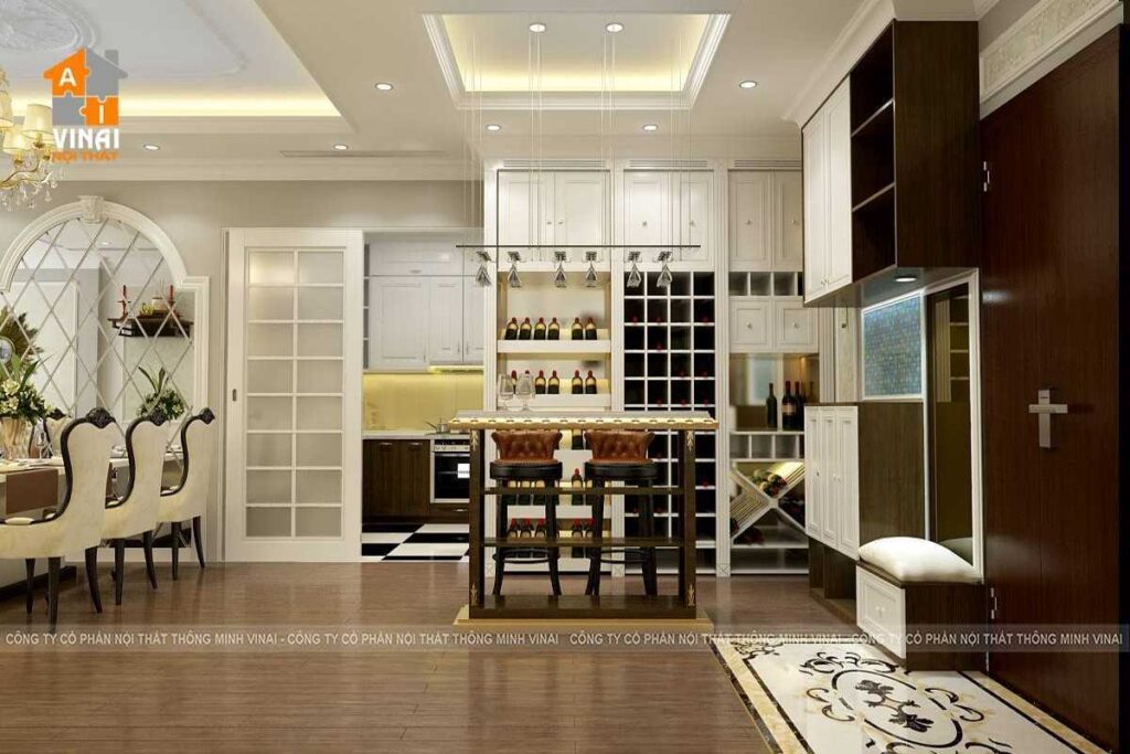 Nội thất tân cổ điển phòng khách chung cư Madarin 2-5